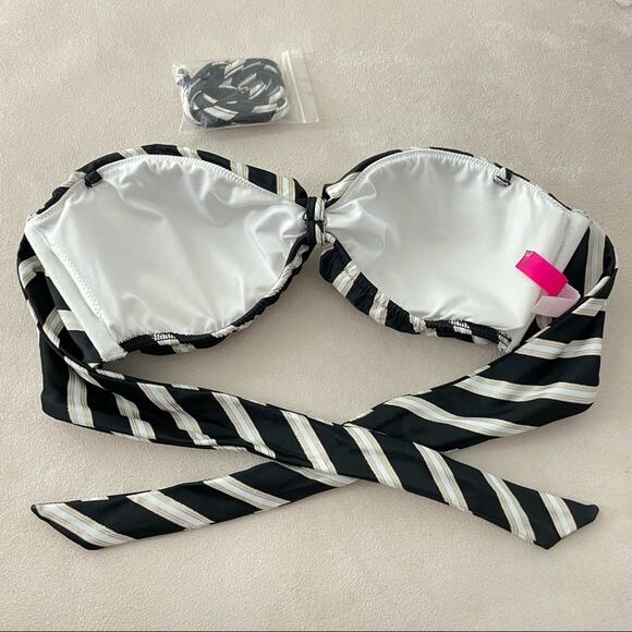 Victoria’s Secret Stripe Bandeau Halter Bikini Top Size M Strap Included Black - Picture 3 of 6